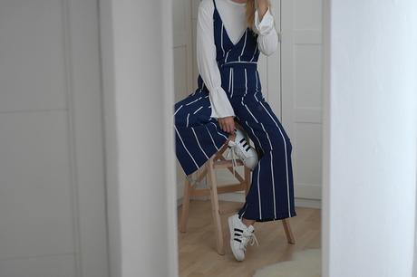 STRIPED JUMPSUIT WITH BELL SLEEVE