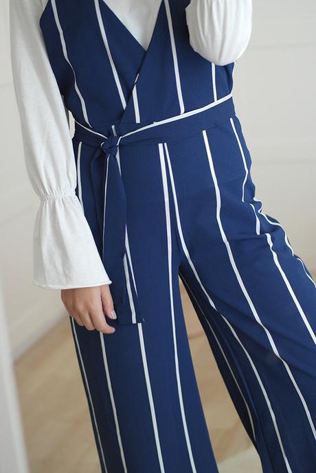 STRIPED JUMPSUIT WITH BELL SLEEVE