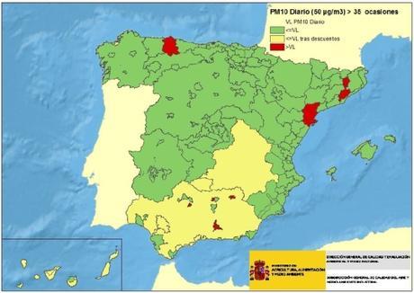 Calidad del Aire en España 2015: Evaluación de cumplimiento de Valor Límite Diario de PM10