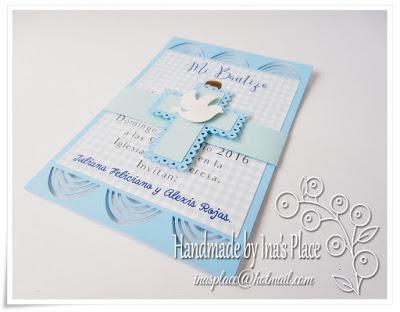 Invitación Bautizo - Baby Blue & Sky Blue - Handmade Baptism Invitation & Decor Ideas.