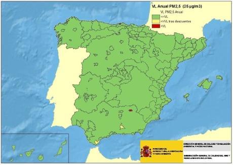 Calidad del Aire en España 2015: Evaluación de cumplimiento de Valor Límite Anual de PM2.5