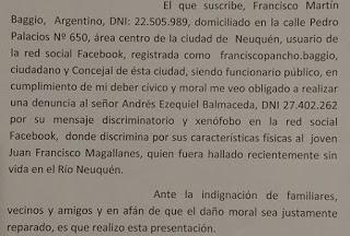 Baggio denunció burlas contra un joven que apareció sin vida