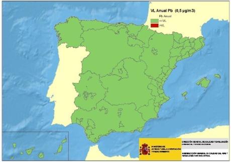 Calidad del Aire en España 2015: Evaluación de cumplimiento de Valor Límite Anual de Plomo
