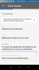 AdWords Express crea tu anuncio