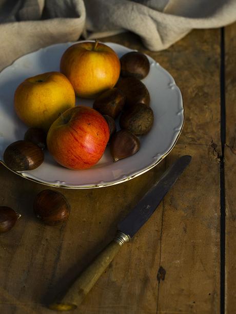 BIZCOCHO DE CREMA DE CASTAÑAS Y MANZANA CARAMELIZADA