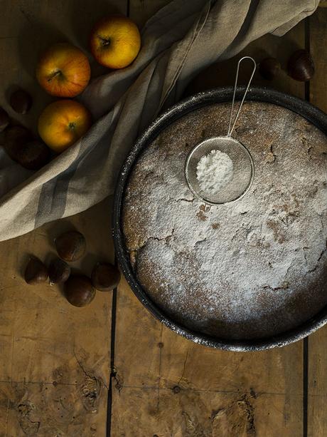 BIZCOCHO DE CREMA DE CASTAÑAS Y MANZANA CARAMELIZADA