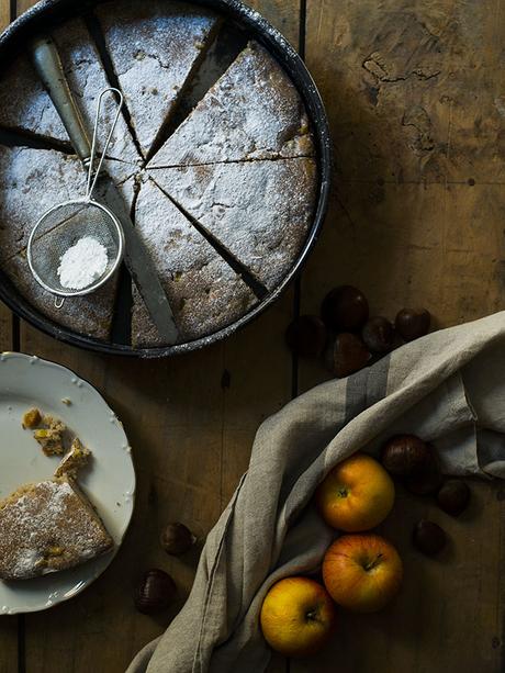 BIZCOCHO DE CREMA DE CASTAÑAS Y MANZANA CARAMELIZADA