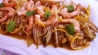 Endivias con langostinos