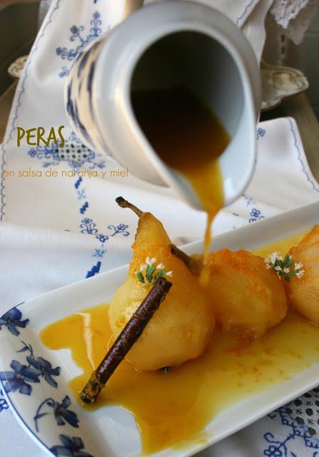 Peras en salsa de naranja y miel 