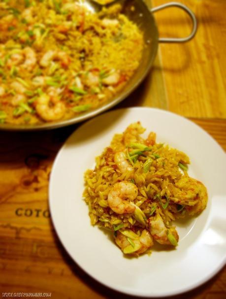 Orzo con langostinos