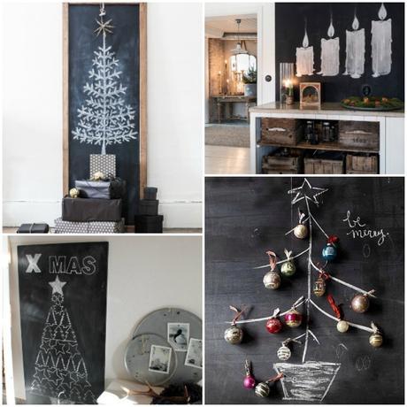 9 Árboles y decoración de Navidad en una pizarra. árboles de Navidad en pizarra