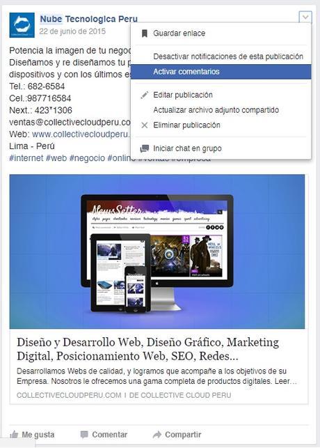 Facebook ahora permite Desactivar comentarios a una publicación hecha en un Grupo