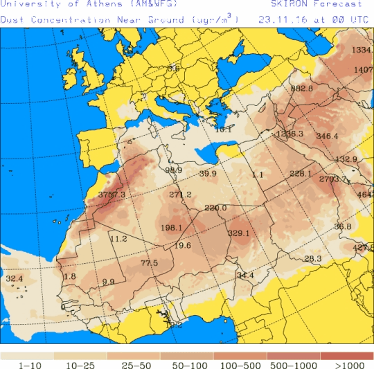 España: Polvo africano (Pronóstico para 23-noviembre-2016)