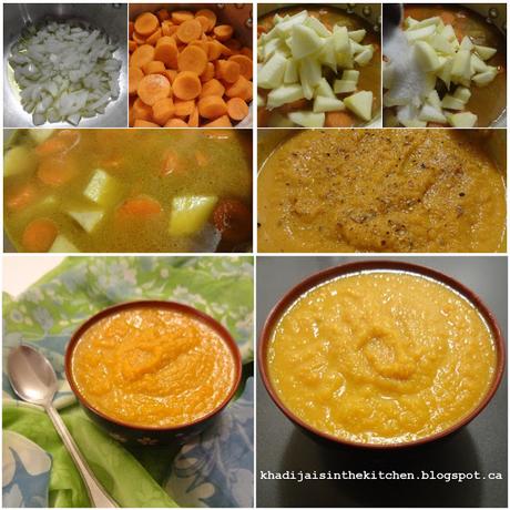 SOUPE AUX CAROTTES ET À LA PATATE DOUCE / CARROT SWEET POTATO SOUP / SOPA CON ZANAHORIAS Y BATATA / حساء الجزر و البطاطس الحلوة