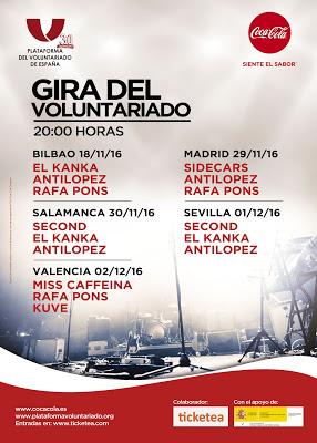Second, Sidecars, Miss Caffeina, El Kanka, Antílopez, Rafa Pons y Kuve, en 'La gira del Voluntariado'
