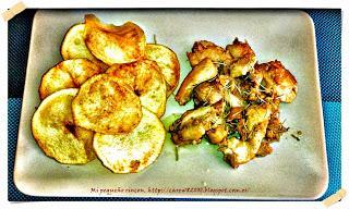 Pollo al romero con patatas chips