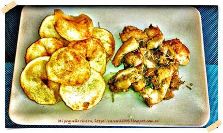 Pollo al romero con patatas chips