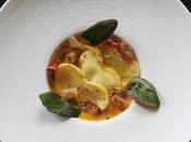 Pasta Rellena Gorgonzola Pera Salsa Calabaza, Pancetta Salvia