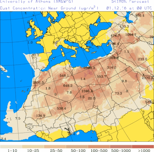 España: Polvo africano (Pronóstico para 1-diciembre-2016)