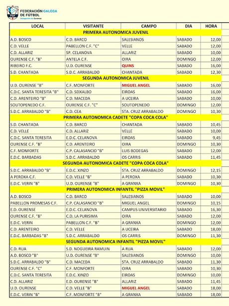 Horarios fútbol ourensano (Fin de semana y días 6/8 de Diciembre)