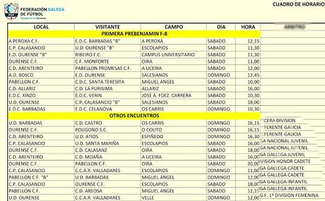 Horarios fútbol ourensano (Fin de semana y días 6/8 de Diciembre)