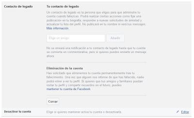 contacto de legado en Facebook