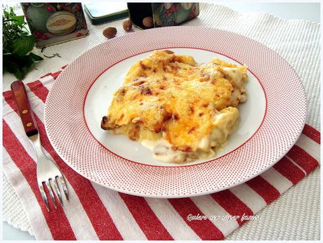 Tortellini con setas gratinado al horno