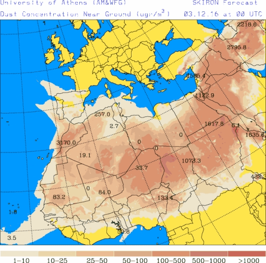 España: Polvo africano (Pronóstico para 3-diciembre-2016)