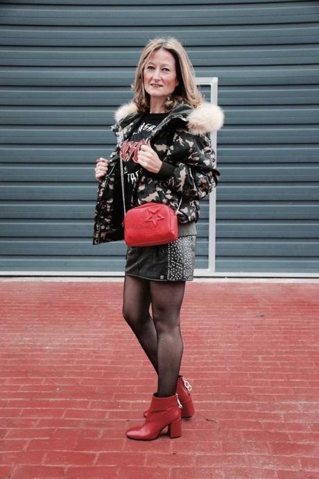 embroidered-jacket-camouflage-message-t-shirt-red-bag-comfy-leather-skirt