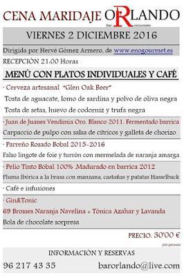 3ª Cena maridaje, Restaurante Orlando de Utiel (Valencia)