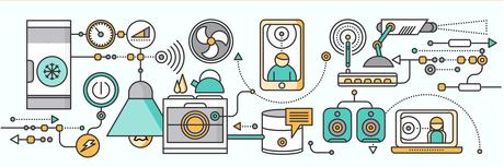 Concept of smart home and control device. Technology device, system mobile automation, monitoring energy power, electricity efficiency, equipment temperature, remote thermostat illustration