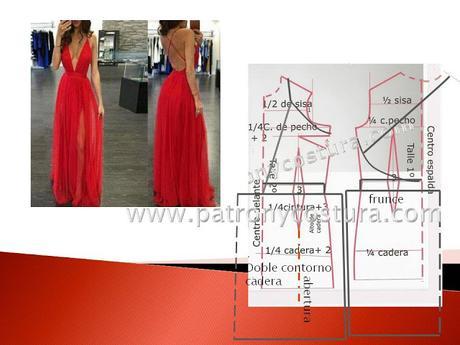 Vestido escote en V y espalda libre.Tema 194 http://www.patronycostura.com/2016/12/vestido-escote-en-v-y-espalda-libretema.html?spref=fb