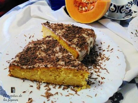 TARTA DE CALABAZA Y ALMENDRA CON GLASEADO DE LIMÓN Y VIRUTAS DE CHOCOLATE tarta de calabaza