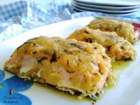 SUPREMAS DE SALMÓN CON SALSA DE CEBOLLA supremas de salmón