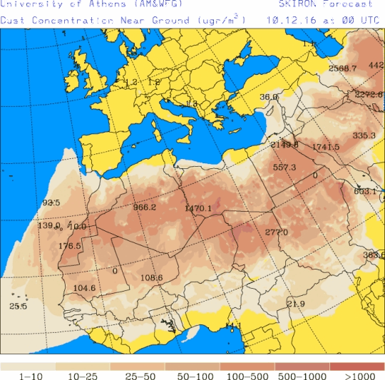 España: Polvo africano (Pronóstico para 10-diciembre-2016)