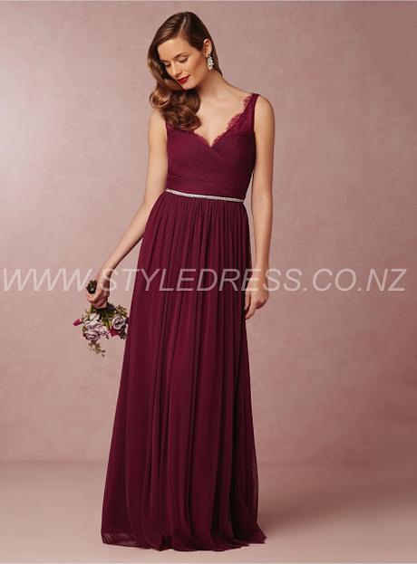 V-Neck Napier Floor-Length A-Line Fair Tulle Beading Bridesmaid Dress