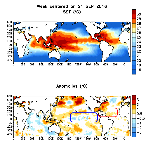 Se mantiene el fenómeno La Niña. Chance de lluvias sobre lo habitual para el Norte de Suramérica y Centroamérica