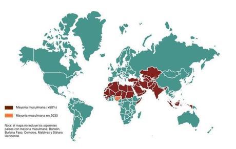 Países con mayoría de población musulmana: más del 50%. Fuente: Elaboración propia con datos del Pew Research Centre (2010)