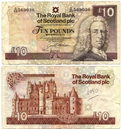 Desde el Acta de Unión, la libra esterlina ha sido la moneda oficial en Escocia. Sin embargo, un vacío legal hace que no exista un billete de curso legal, lo que permite a los bancos privados escoceses imprimir su propio papel moneda. Fuente: Photobucket