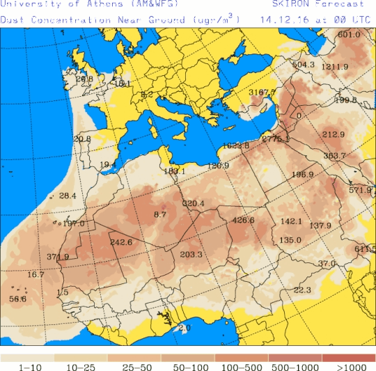 España: Polvo africano (Pronóstico para 14-diciembre-2016)
