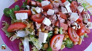 Ensalada de atún queso y membrillo