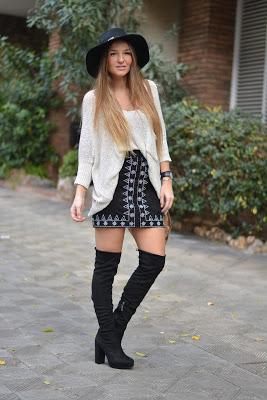 'A' SHAPE SKIRT AND OVER THE KNEE BOOTS