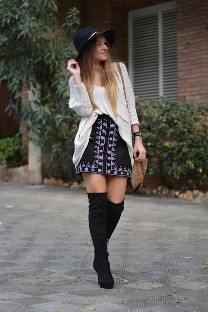 'A' SHAPE SKIRT AND OVER THE KNEE BOOTS