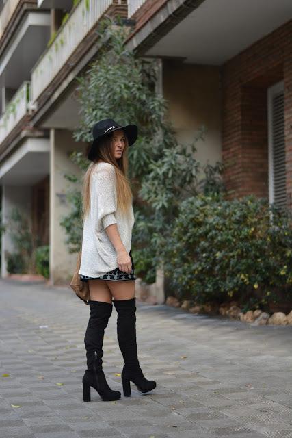 'A' SHAPE SKIRT AND OVER THE KNEE BOOTS