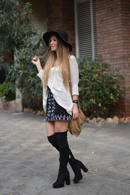 'A' SHAPE SKIRT AND OVER THE KNEE BOOTS