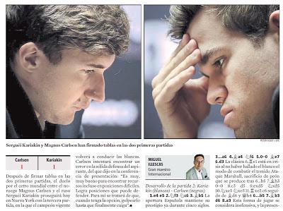 El match Carlsen vs Karjakin, visto por Miguel Illescas en La Vanguardia - 2ª partida