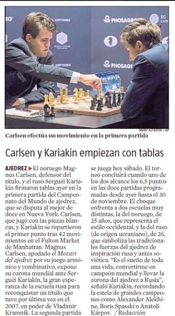 El match Carlsen vs Karjakin, visto por Miguel Illescas en La Vanguardia