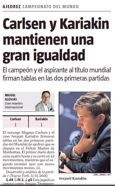 El match Carlsen vs Karjakin, visto por Miguel Illescas en La Vanguardia