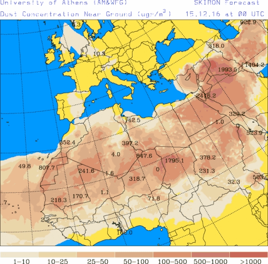 España: Polvo africano (Pronóstico para 15-diciembre-2016)
