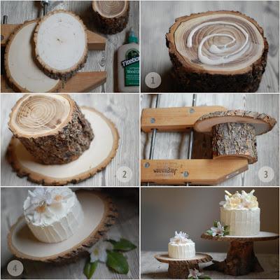 DIY base de tarta nupcial rustica con troncos de arbol